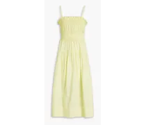Lisbet shirred cotton-poplin midi dress - Yellow