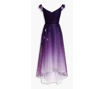 Off-the-shoulder appliquéd dégradé tulle gown - Purple