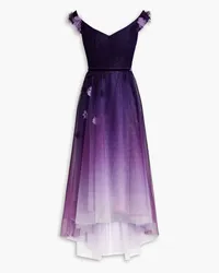 Marchesa Off-the-shoulder appliquéd dégradé tulle gown - Purple Purple