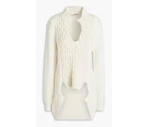 Cable and ribbed-knitted wool-blend sweater - White