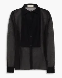 Gentryportofino Wool-paneled cotton-voile shirt - Black Black