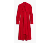 Pussy-bow pleated silk crepe de chine dress - Red
