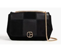 Angelo checked suede and leather shoulder bag - Black