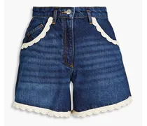 Crochet-trimmed denim shorts - Blue