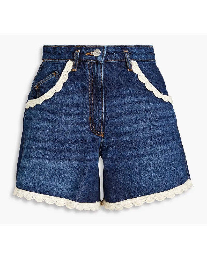 Maje Crochet-trimmed denim shorts - Blue Blue