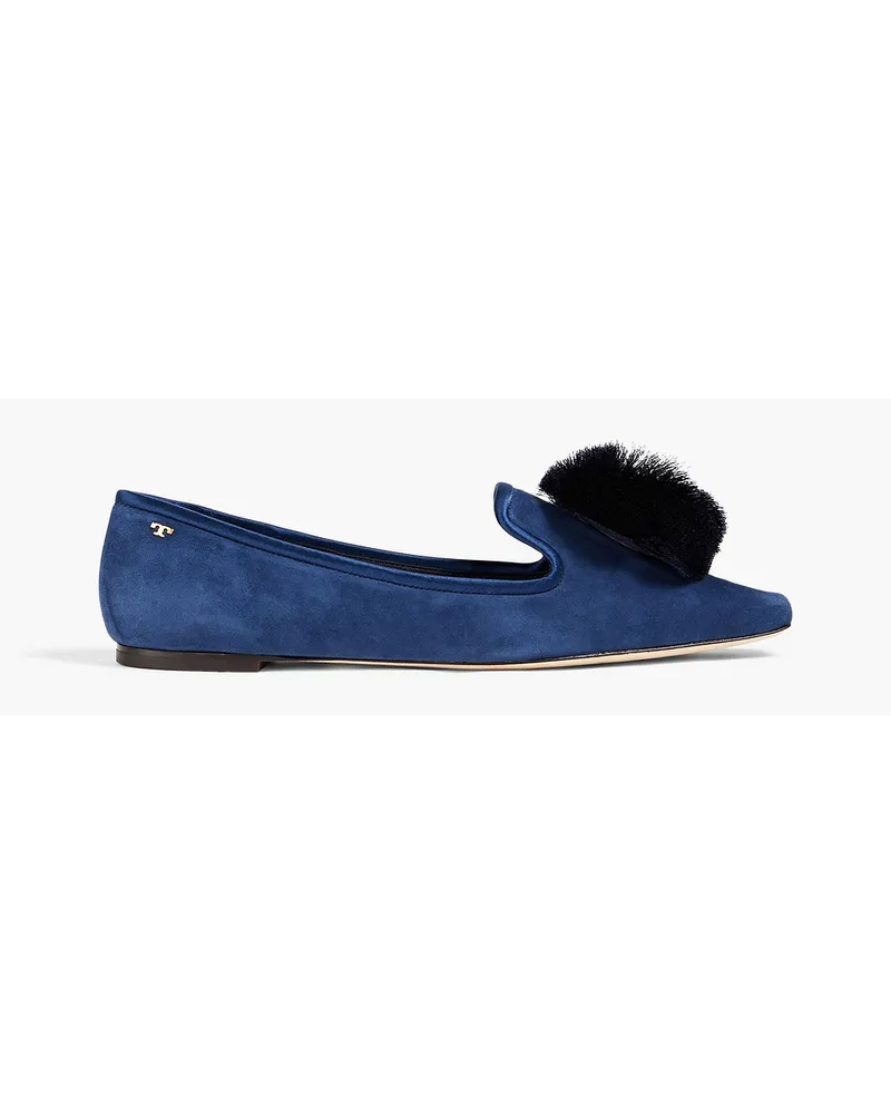 Tory Burch Pompom-embellished suede slippers - Blue Blue