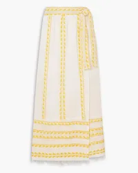 lemlem Abeba striped cotton-blend midi wrap skirt - Yellow Yellow