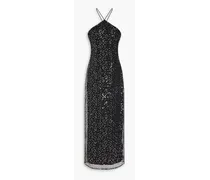 Ytzen one-shoulder embellished tulle maxi dress - Black
