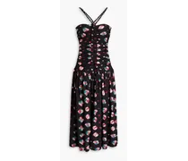 Marcella ruched floral-print cotton-jersey midi dress - Black