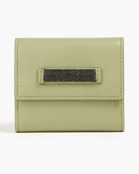 Brunello Cucinelli Bead-embellished leather wallet - Green Green