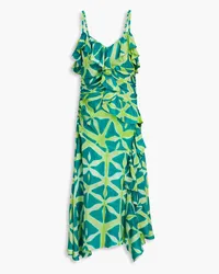 Ulla Johnson Zoya ruffled printed silk-satin midi dress - Green Green