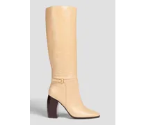 Buckled pebbled-leather boots - White
