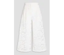 Cotton-blend corded lace wide-leg pants - White