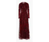 Bead-embellished tulle gown - Burgundy