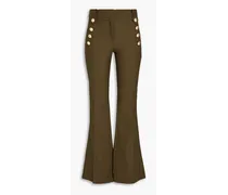 Buton-embellished cotton-blend twill flared pants - Green