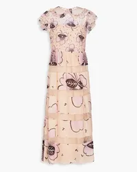 RED Valentino Point d'espirit-trimmed floral-print silk and cotton-blend midi dress - Pink Pink