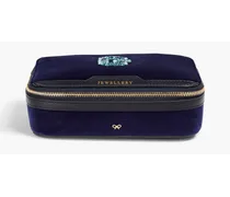 Leather-trimmed velvet jewelry box - Blue