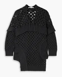 Stella McCartney Layered ribbed and open-knit cotton-blend sweater - Black Black