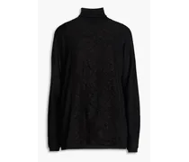 Garavani - Corded lace-paneled wool turtleneck sweater - Black