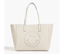 Perforated pebbled-leather tote - White