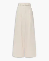 Lafayette148 Jagger belted pleated twill wide-leg pants - Neutral Neutral