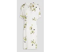 Keira floral-print hammered-satin midi dress - White