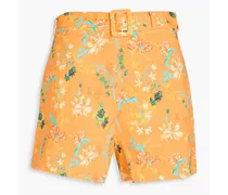The Renata belted floral-print linen-blend shorts - Orange