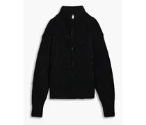 Elida brushed ribbed mohair-blend zip-up sweater - Black