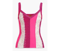 Metallic crochet-knit and crepe de chine camisole - Pink