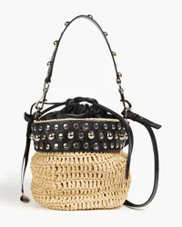 RED Valentino Leather-paneled raffia bucket bag - Black Black