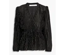 Silga metallic fil coupé chiffon peplum blouse - Black