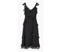 Ruffled polka-dot silk midi dress - Black