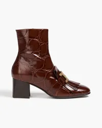 TOD'S Embellished croc-effect leather ankle boots - Brown Brown