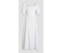 Gathered cotton-twill midi dress - White