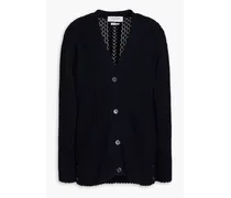 Cable and pointelle-knit cotton cardigan - Blue