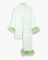 SLEEPER Feather-trimmed satin pajama set - Green Green