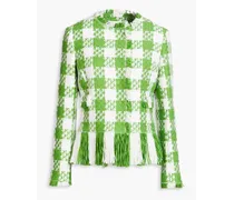 Fringed cotton-blend tweed jacket - Green