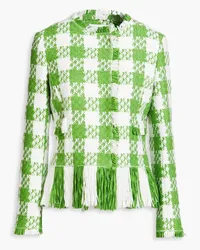 Oscar de la Renta Fringed cotton-blend tweed jacket - Green Green