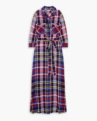 L'Agence Cameron belted plaid jersey maxi shirt dress - Burgundy Burgundy