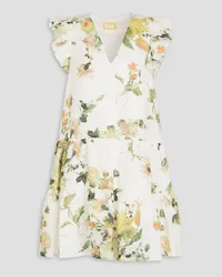 Erdem Ruffled floral-print linen mini dress - White White