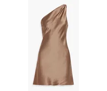 Anges one-shoulder draped silk-satin mini dress - Brown