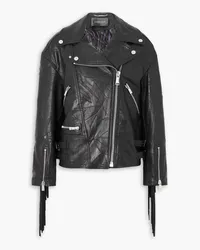 Versace Fringed crinkled-leather biker jacket - Black Black