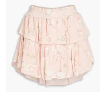 Tiered floral-print slub cotton-jersey mini skirt - Pink