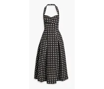 Lulu polka-dot linen-blend halterneck midi dress - Black