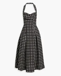 NICHOLAS Lulu polka-dot linen-blend halterneck midi dress - Black Black