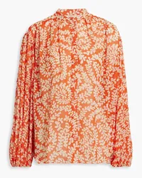 Diane von Furstenberg Bristol gathered printed chiffon blouse - Orange Orange