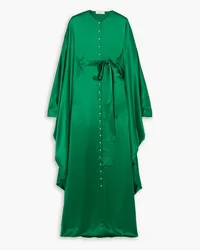 SEMSEM Belted button-embellished silk kaftan - Green Green