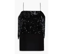 Cold-shoulder embellished fringed crepe mini dress - Black