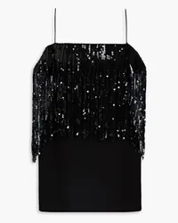 RASARIO Cold-shoulder embellished fringed crepe mini dress - Black Black