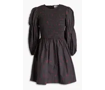 Shirred cotton-poplin mini dress - Gray